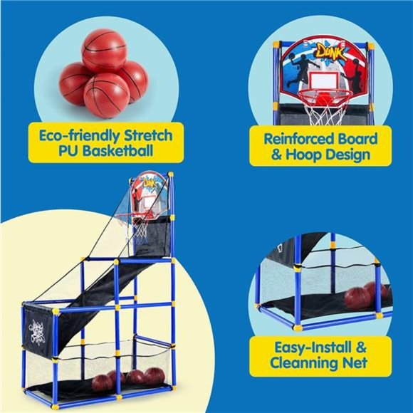 Arcade Basketball Game Set with 4Balls and Hoop for Kids 3to 12Years Old Indoor - Picture 5 of 7